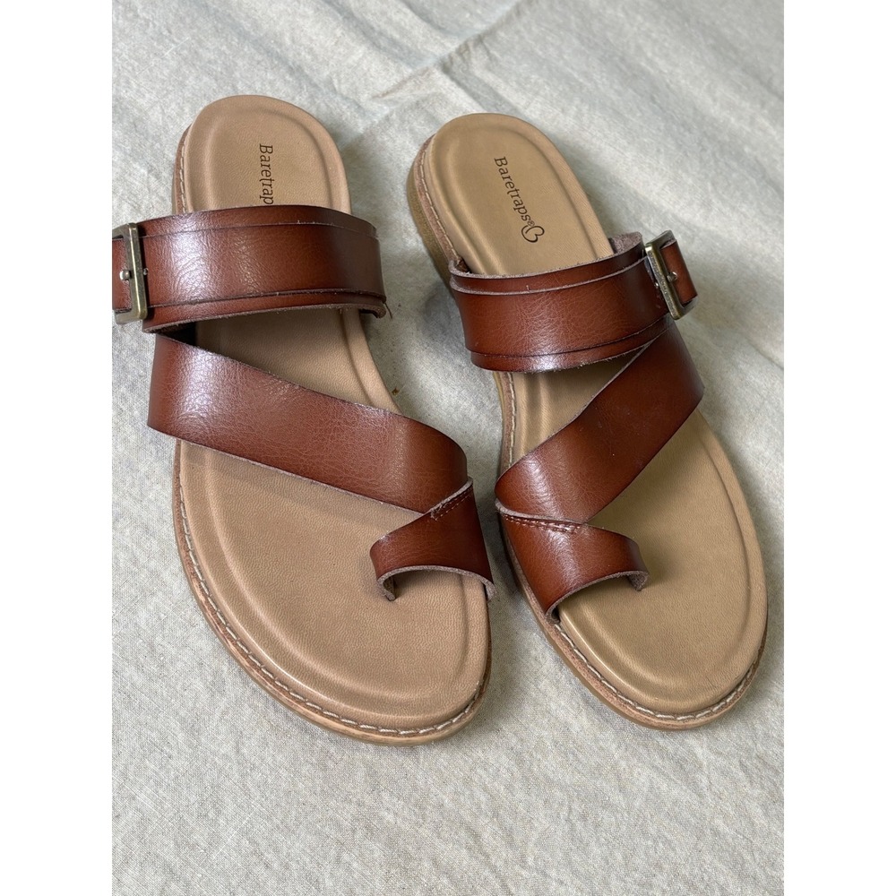Baretraps Toe Loop Slide Sandals 8 Asymmetrical Buckle Strap Flat Earthy Boho